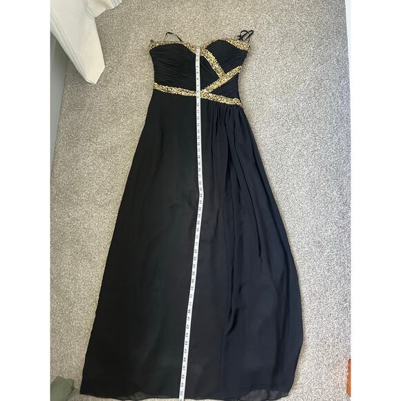 Formal Dress Prom Hoco Homecoming Black Gold Sequins Strapless Long Size 6 - Picture 11 of 11
